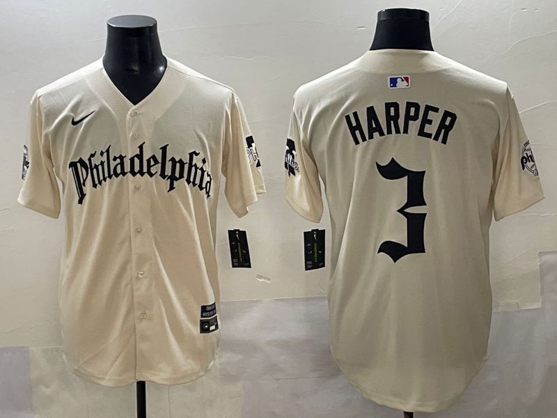 Men 2025 Philadelphia Phillies #3 Harper Cream Five generations Joint Name Nike MLB Jersey style 1->philadelphia phillies->MLB Jersey
